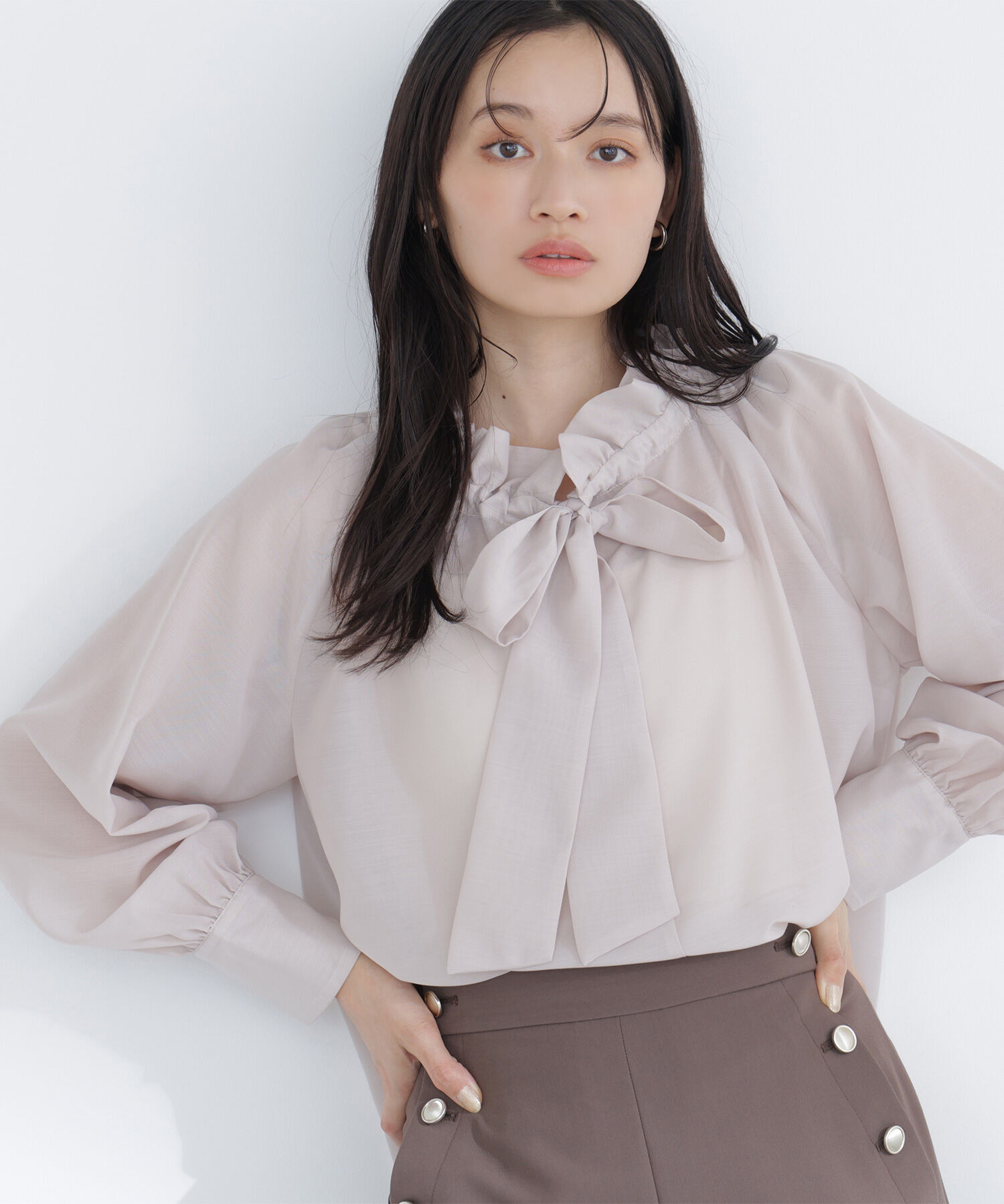  「2wayシアーボウタイブラウス」|シャツ・ブラウス|ベージュ