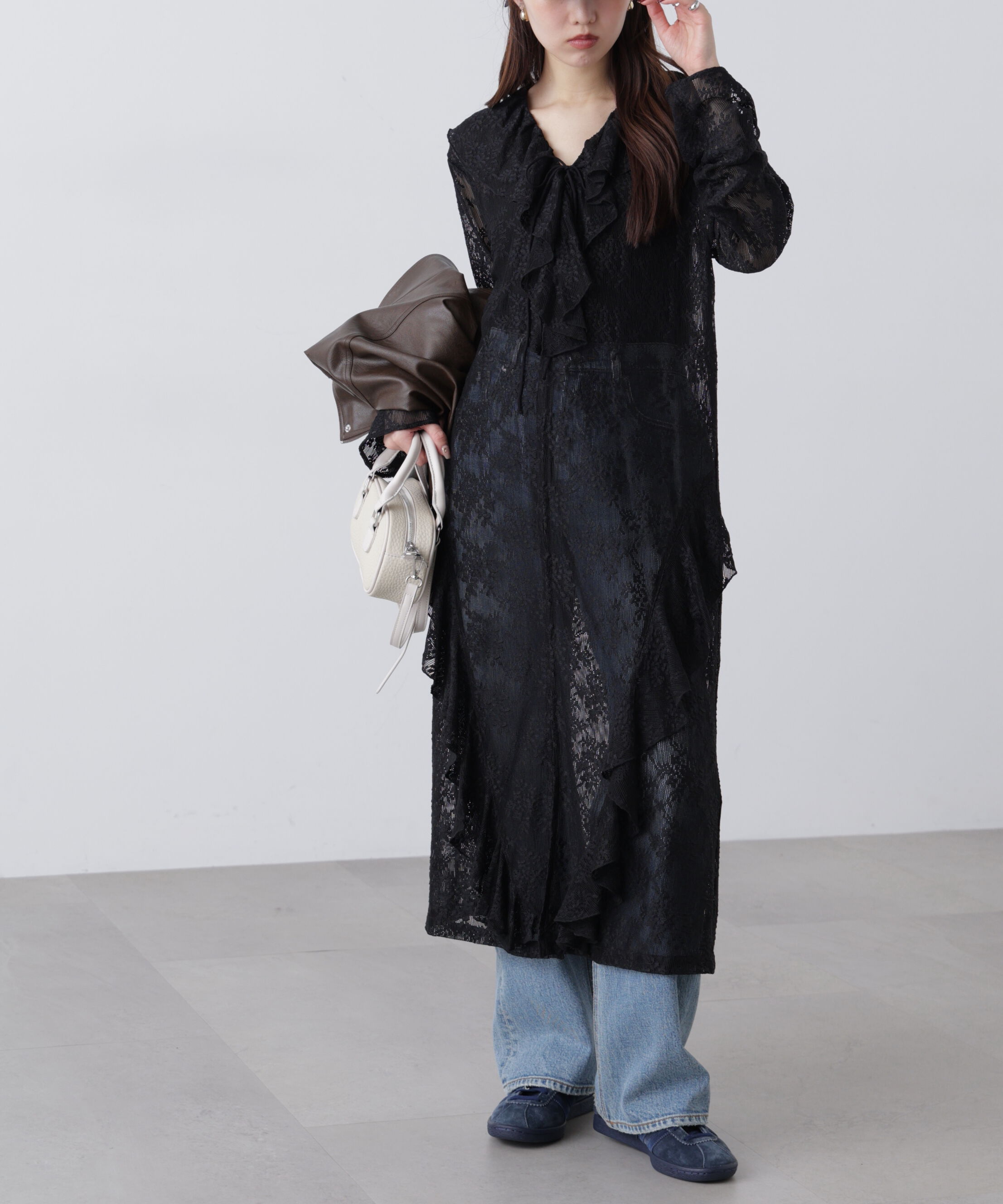  「前開きラッフルフリルレースワンピース」|ワンピース|