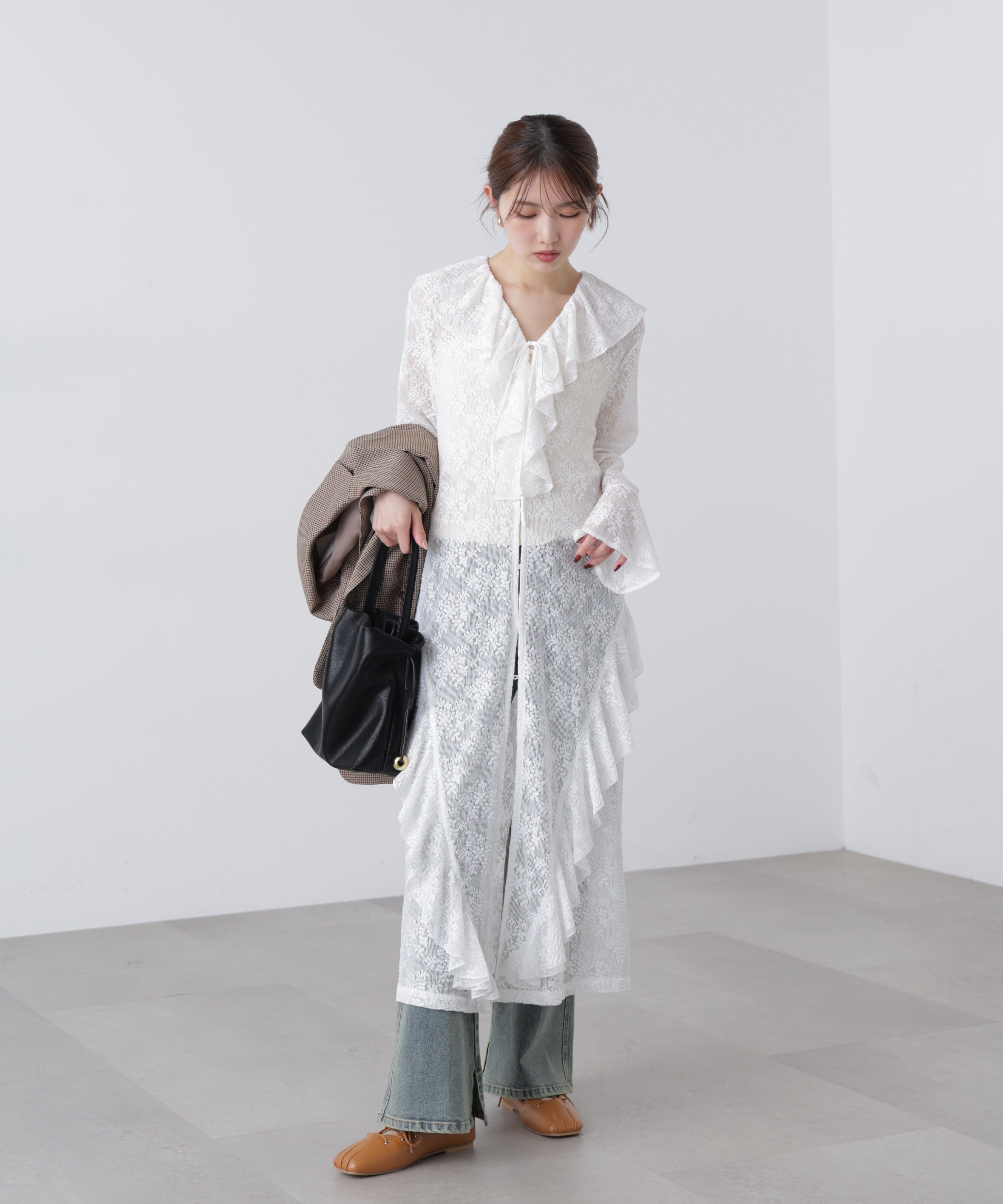  「前開きラッフルフリルレースワンピース」|ワンピース|