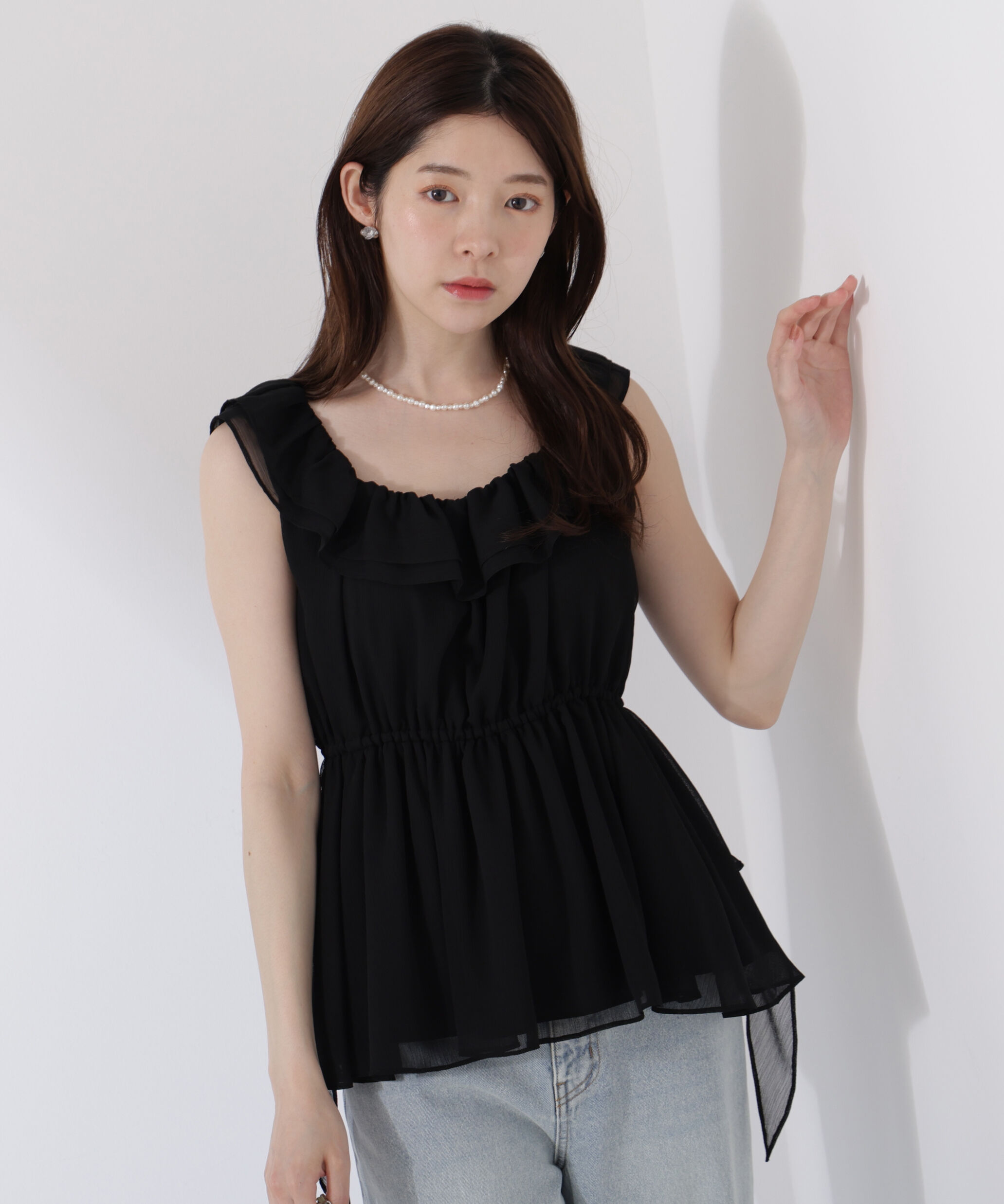 PROPORTION BODY DRESSING「＜ウォッシャブル＞フリルギャザーブラウス」|シャツ・ブラウス|ブラック