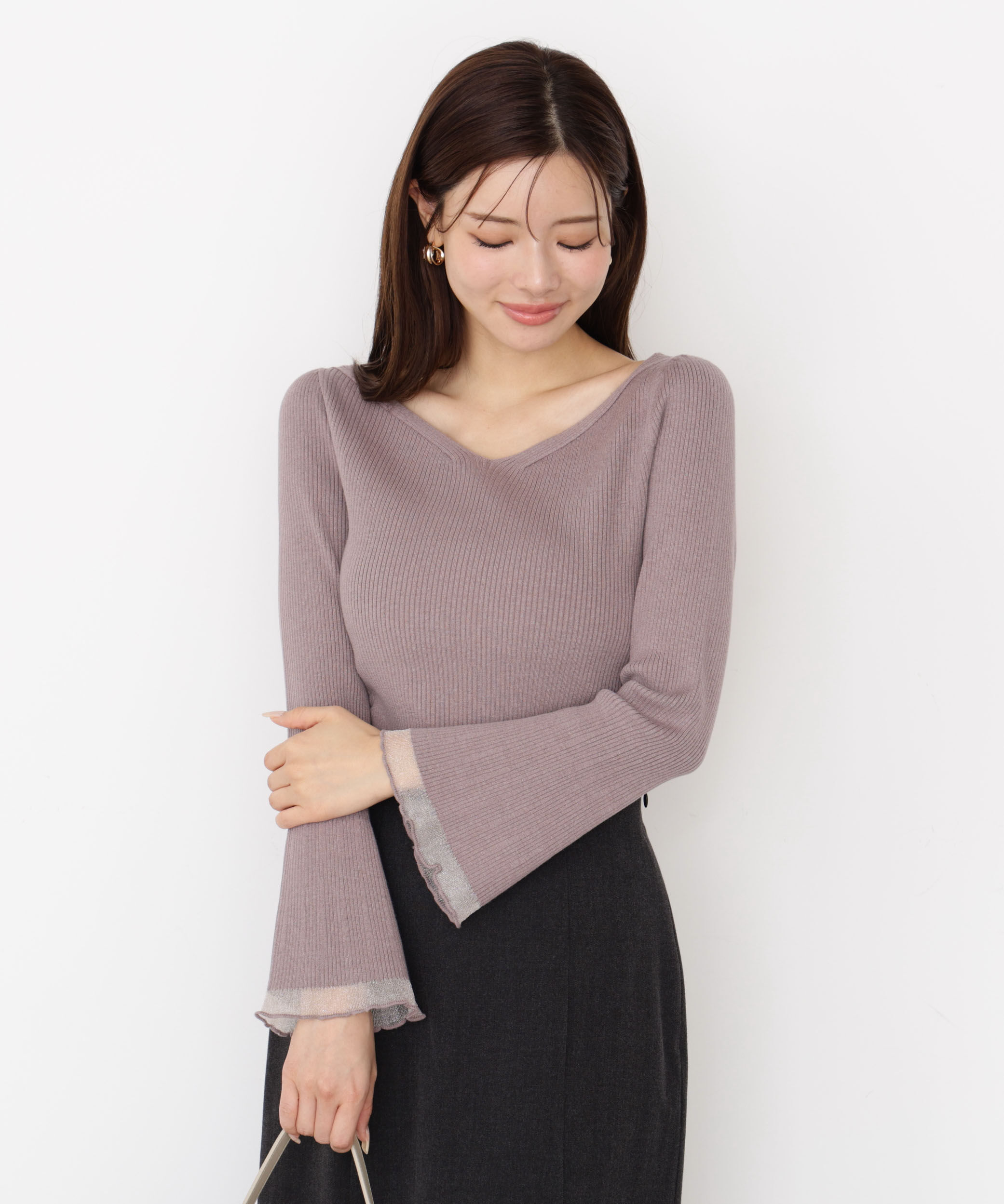 PROPORTION BODY DRESSING「＜ハンドウォッシャブル＞ハートネック部分シアースリーブニット 25AW」|ニット・セーター|ピンク