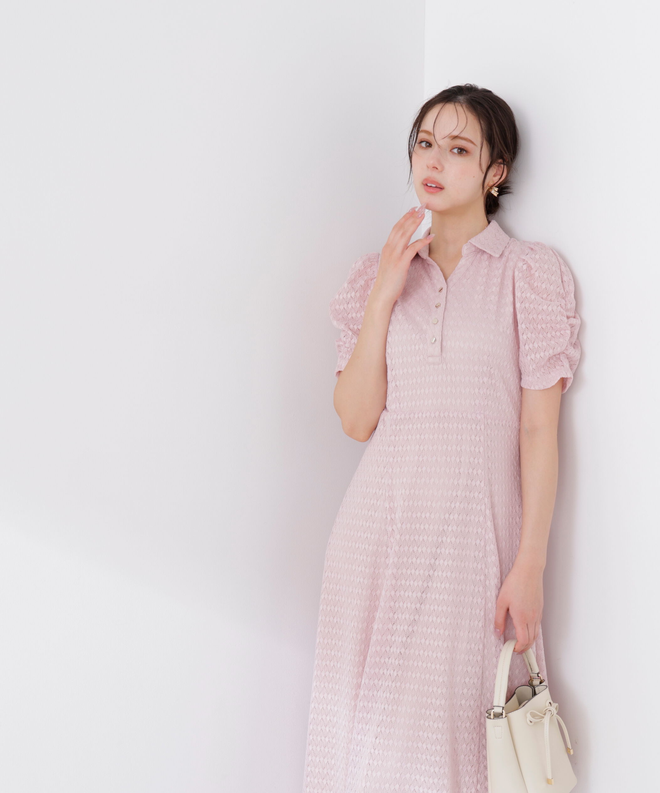 PROPORTION BODY DRESSING「ストレッチレース襟付きワンピース　26SS」|ワンピース|ピンク