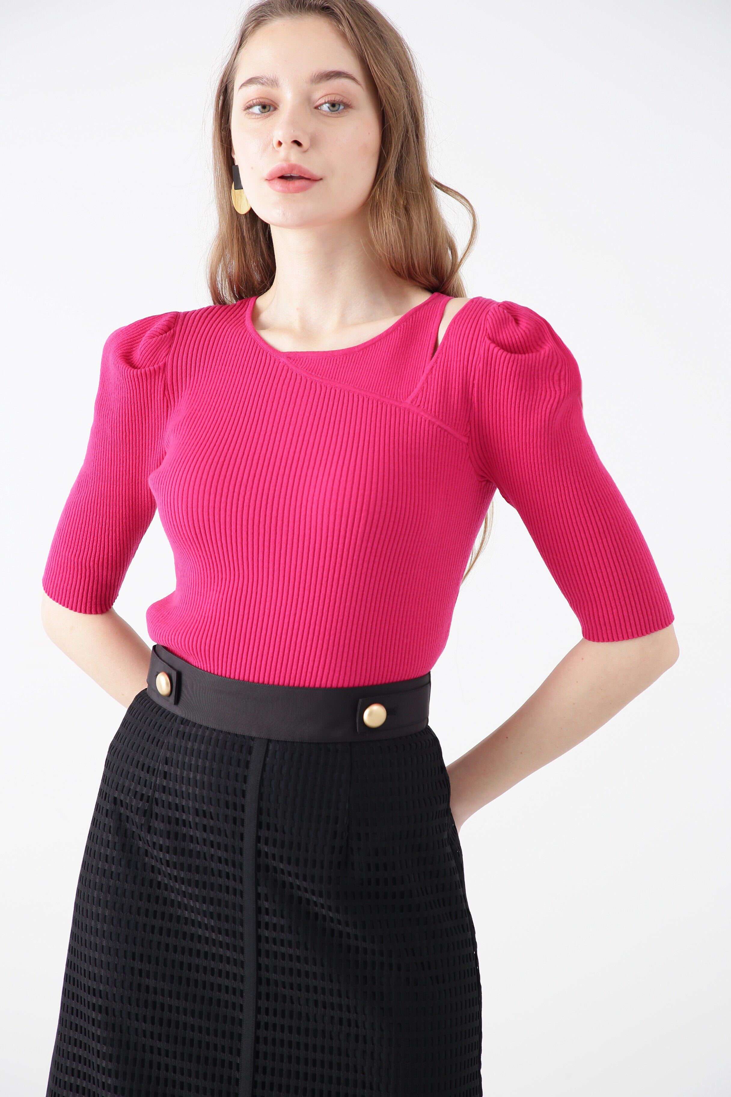  「◆アシンメトリーネックニットトップス」|ニット・セーター|