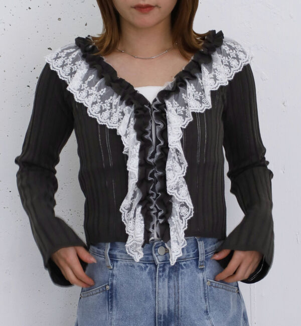 archives「フロントレースフリルニットカーディガン」|カーディガン|