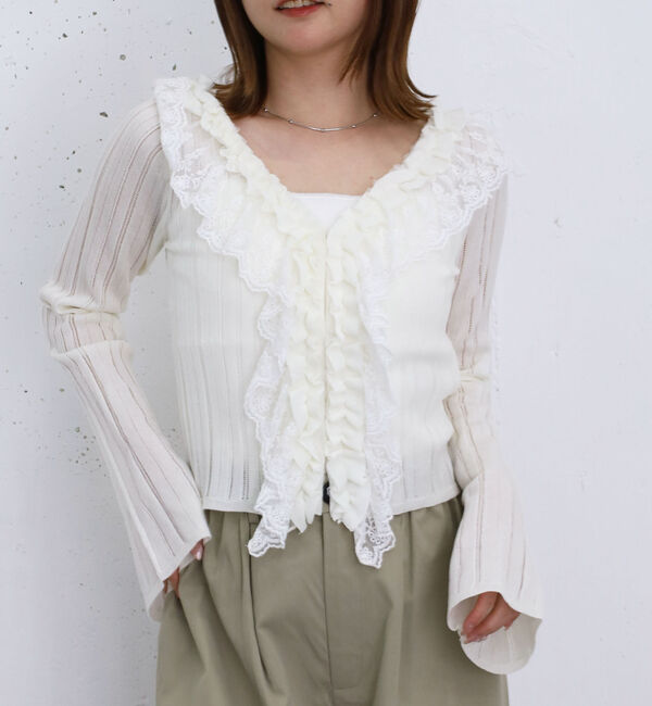 archives「フロントレースフリルニットカーディガン」|カーディガン|