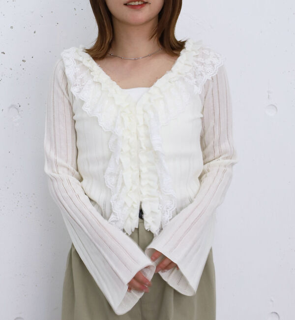 archives「フロントレースフリルニットカーディガン」|カーディガン|