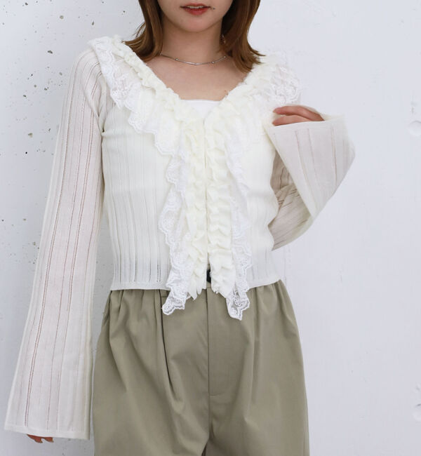 archives「フロントレースフリルニットカーディガン」|カーディガン|