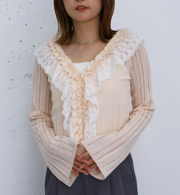 archives「フロントレースフリルニットカーディガン」|カーディガン|