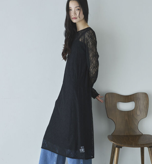 Doux archives「レースレイヤードワンピース」|ワンピース|BLACK