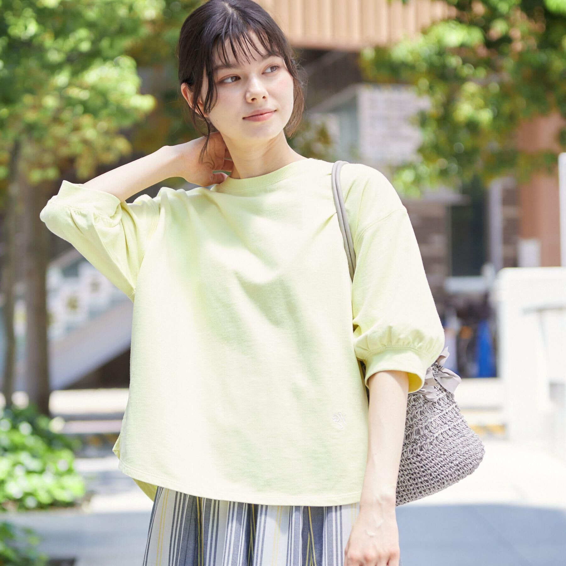 Dessin「【360度可愛い・洗える】バックヘンリーカットソー（5分袖/XS～L）」|Tシャツ・カットソー|