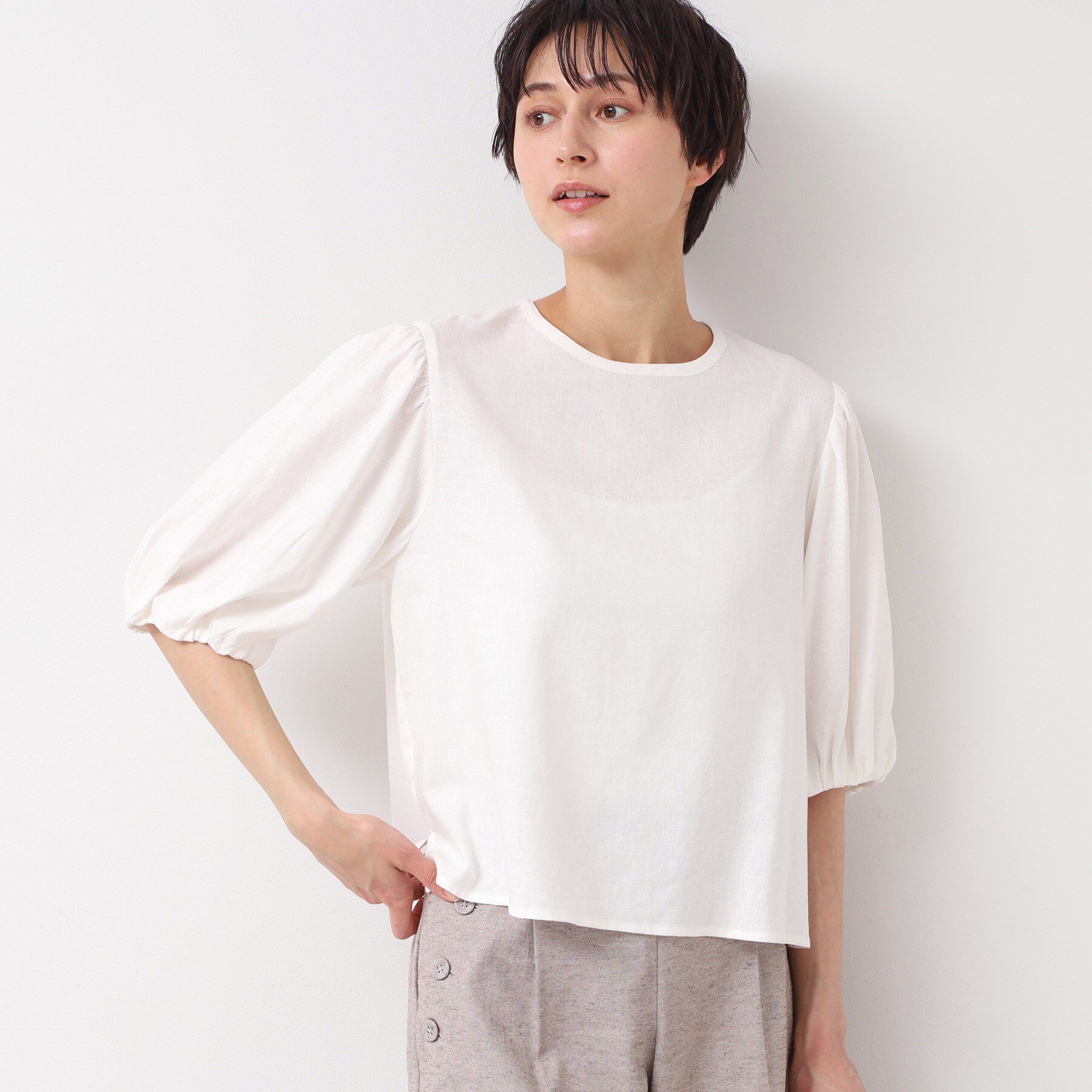 Dessin「【洗える】パフスリーブブラウス（XS～L）」|シャツ・ブラウス|ホワイト(001)