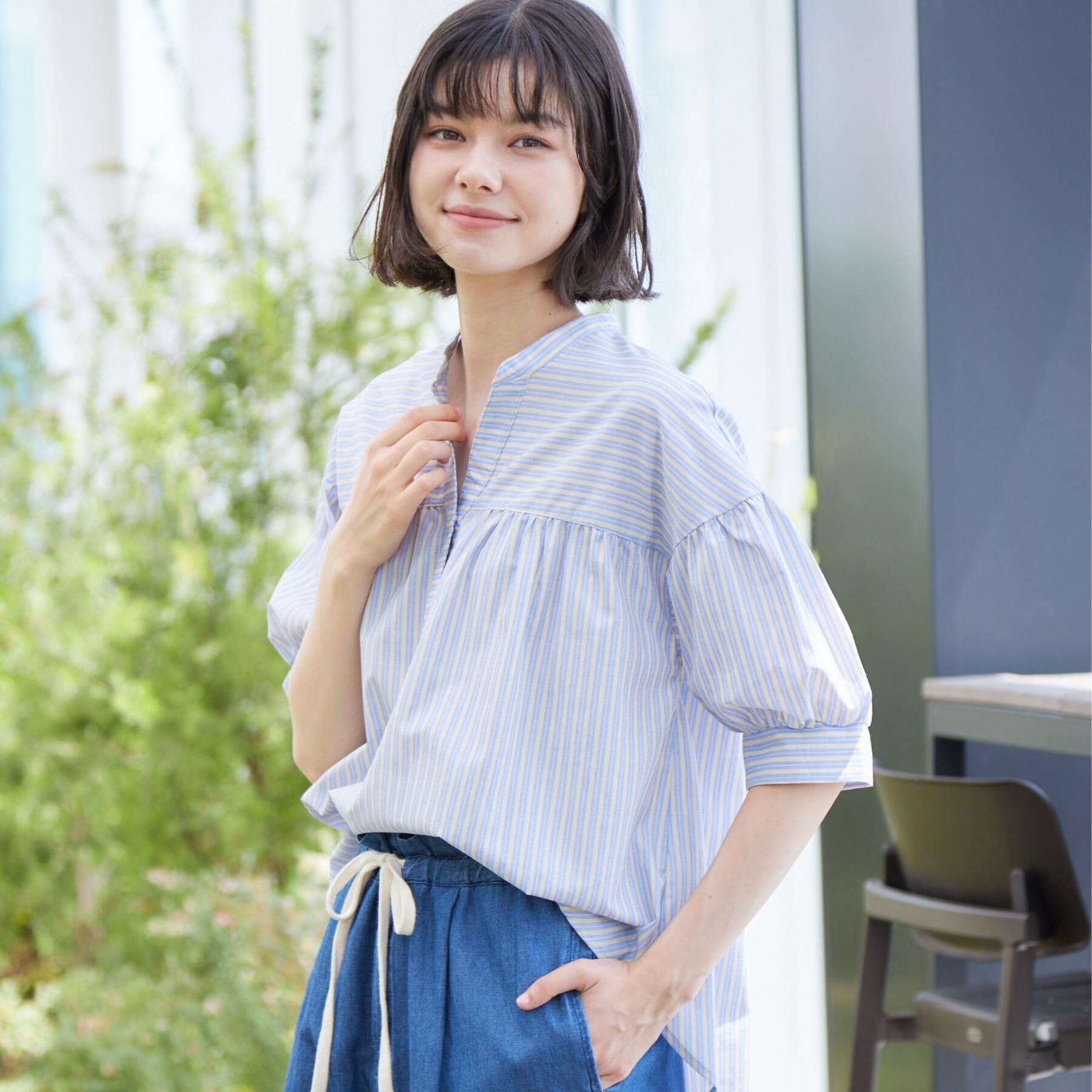 Dessin「【洗える・4サイズ展開】フロントスリット五分袖ブラウス（XS～L）」|シャツ・ブラウス|