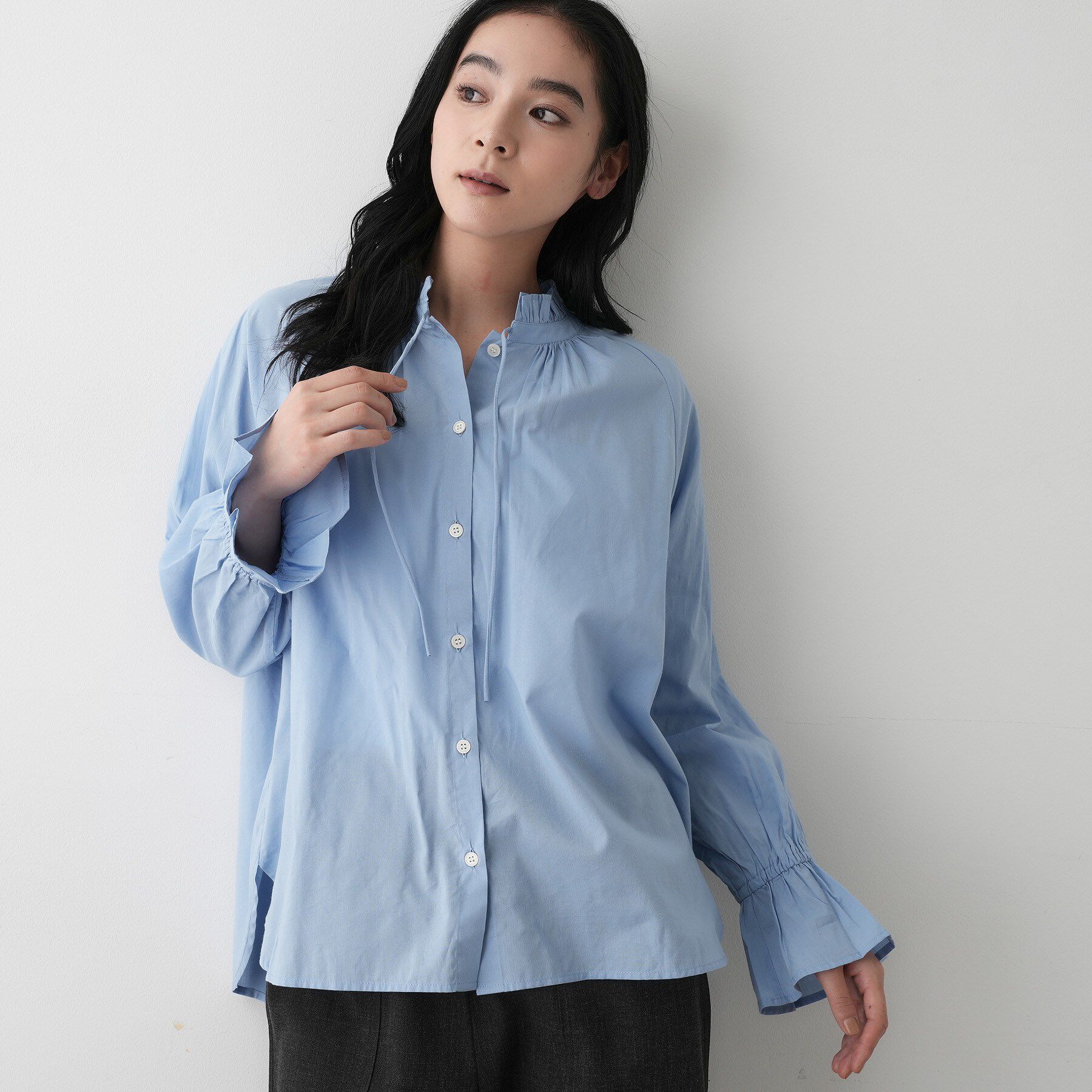 Dessin「【洗える】フリルネックシャツ」|シャツ・ブラウス|