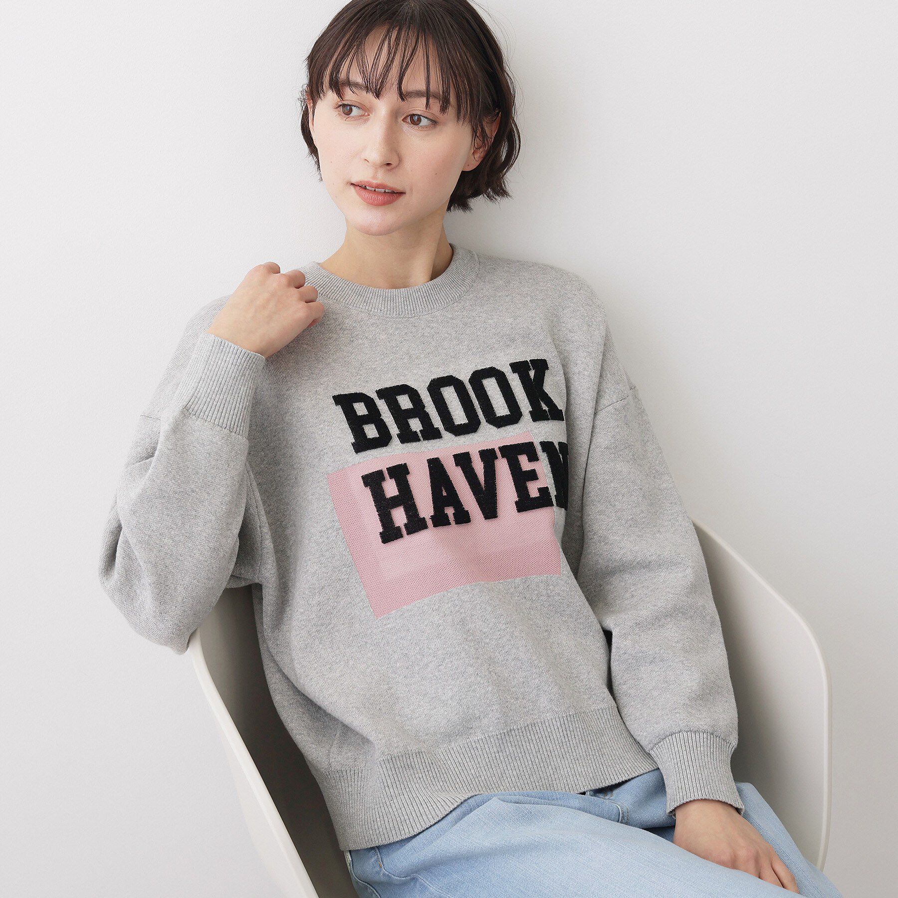 Dessin「【ユニセックス/洗える】ロゴコットンジャカード」|ニット・セーター|グレー(012)