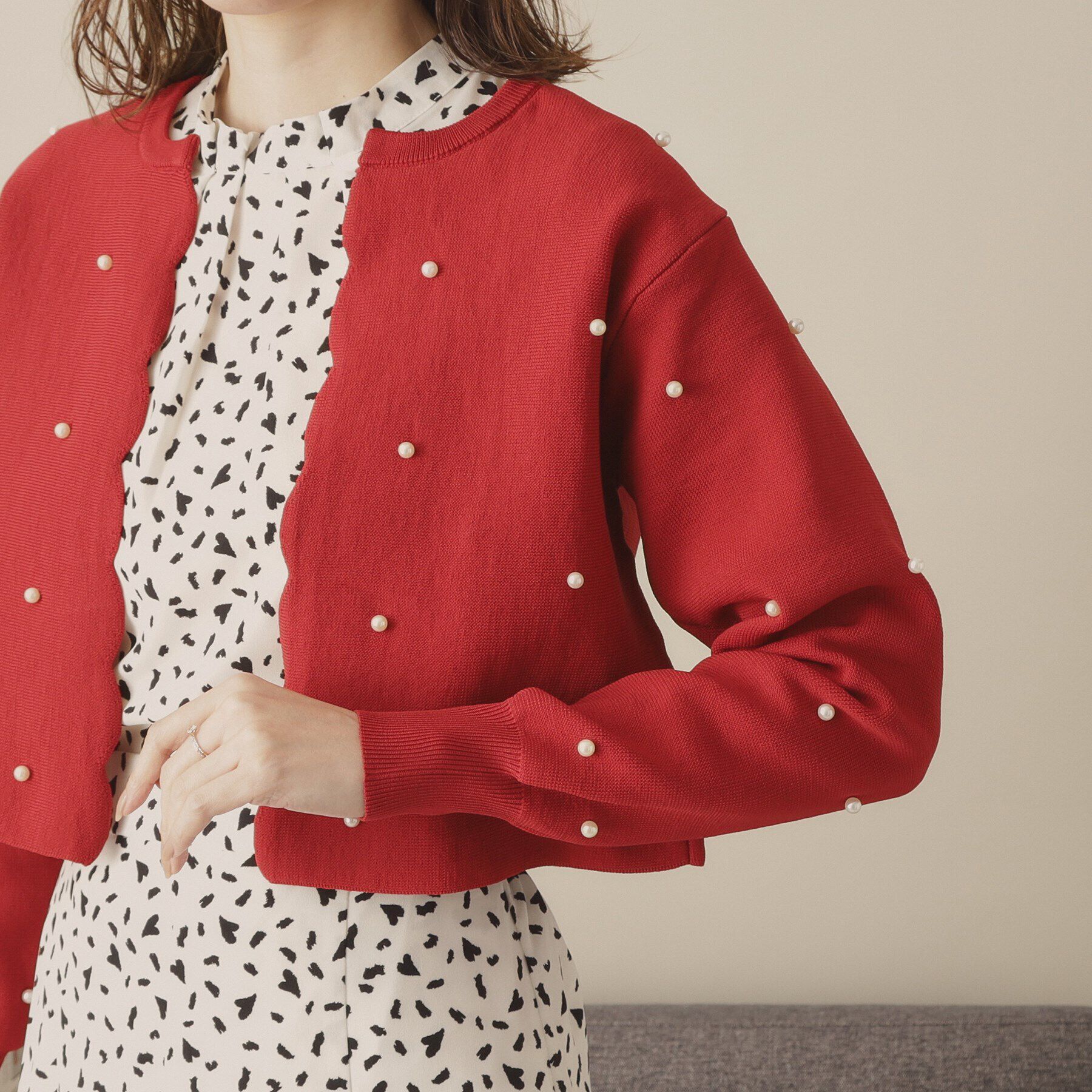 ITS&rsquo;DEMO「【手洗い可】パール調スカラップカーデ」|カーディガン|