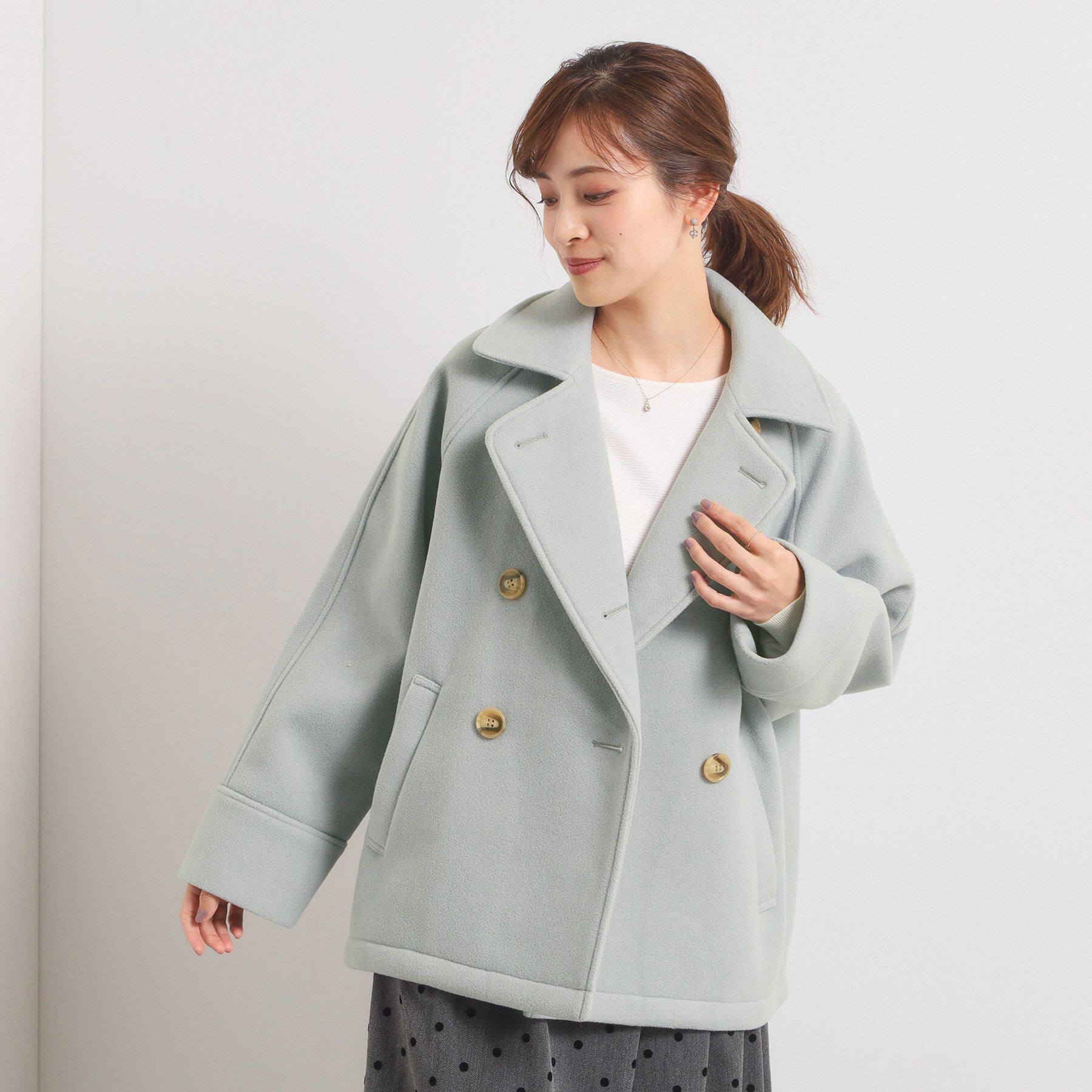 ITS&rsquo;DEMO「カットメルトンミドル丈コート」|ピーコート|グレー(012)
