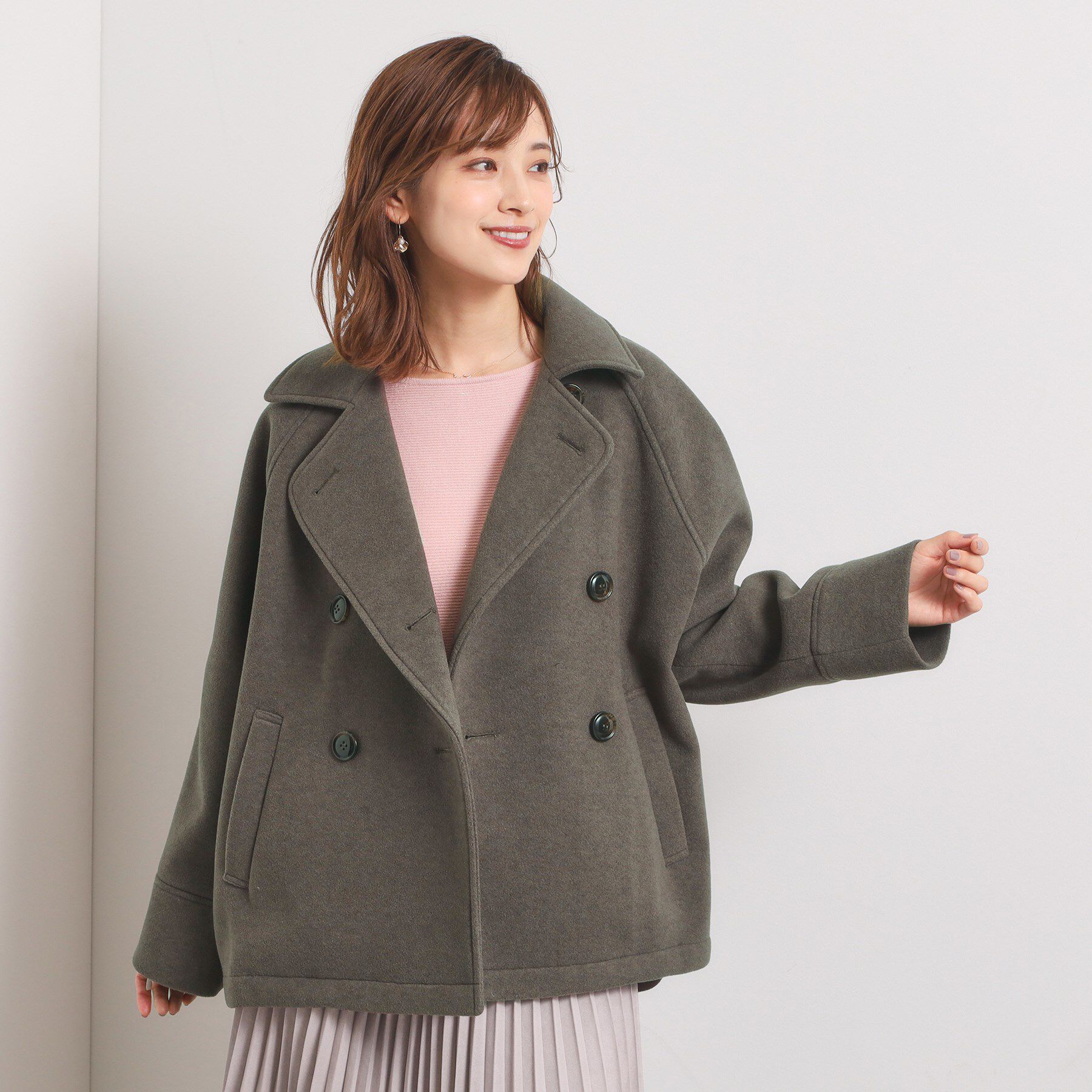 ITS&rsquo;DEMO「カットメルトンミドル丈コート」|ピーコート|モカブラウン(042