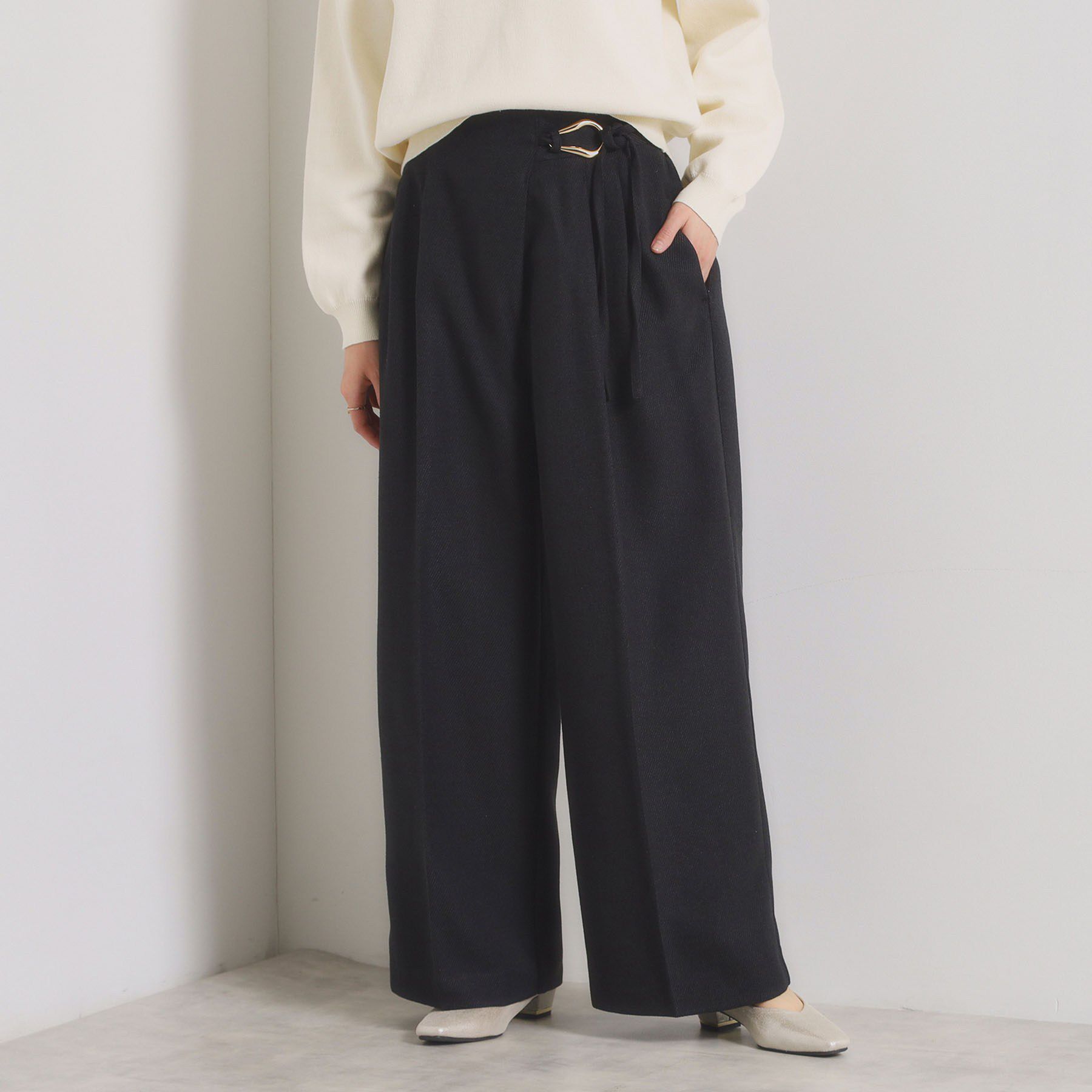 ITS&rsquo;DEMO「【手洗い可／ウエストゴム】ループベルトワイドパンツ」|その他|ブラック(019)