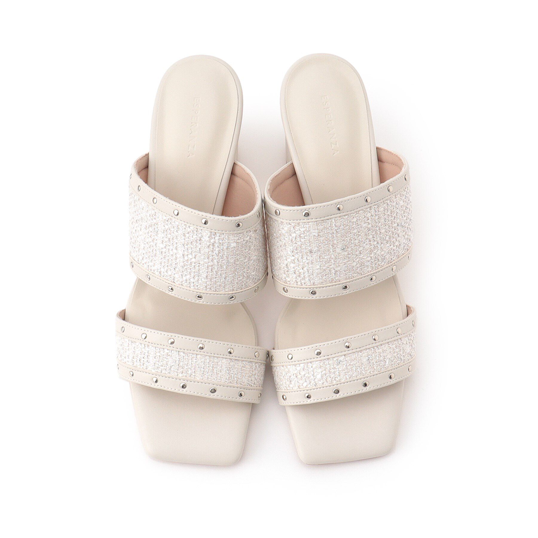 ESPERANZA「ツイードカシメスタッズミュールサンダル」|サンダル|