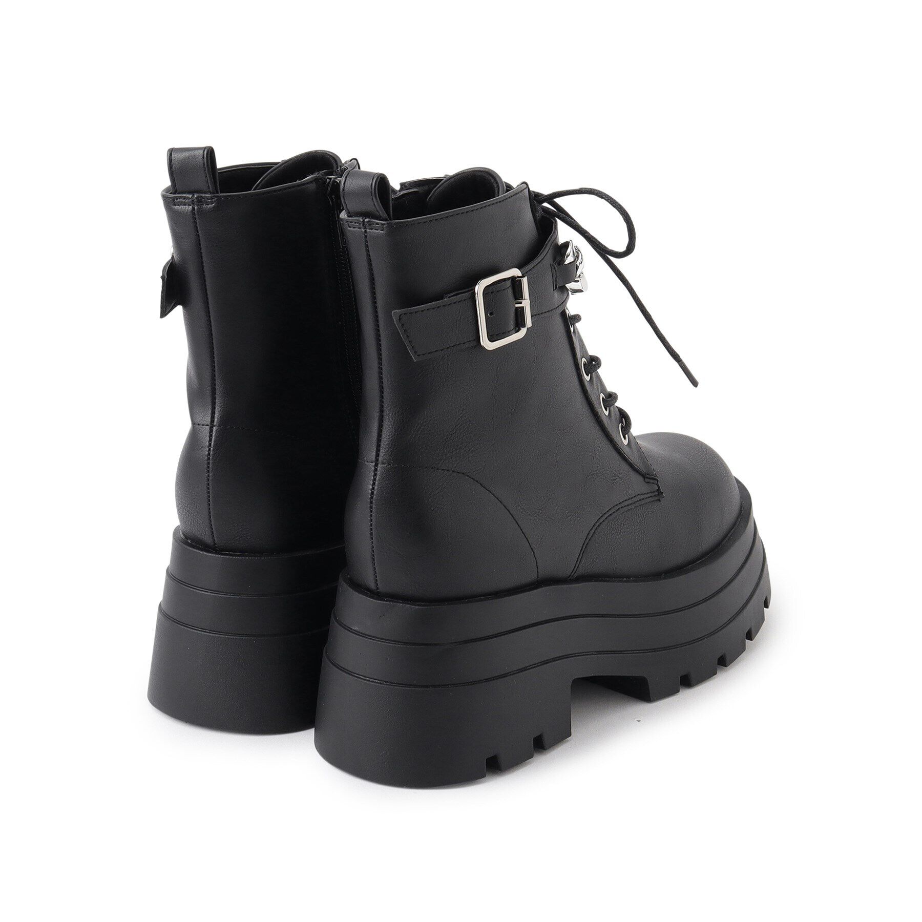 csT&P「厚底3段ソールチェーン付き ベルト付きレースアップブーツ」|ショートブーツ|