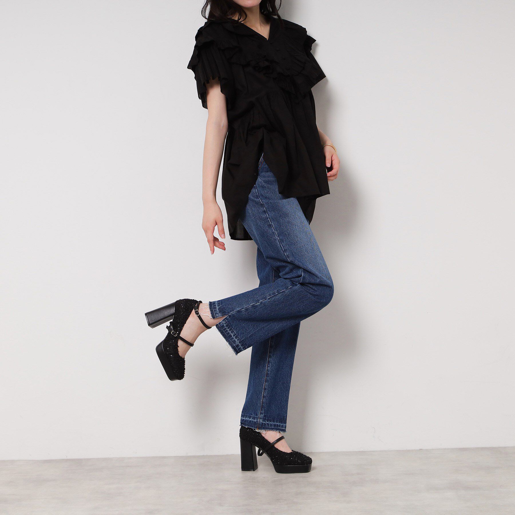 ESPERANZA「スクエアトゥダブルストラップ厚底パンプス」|パンプス|