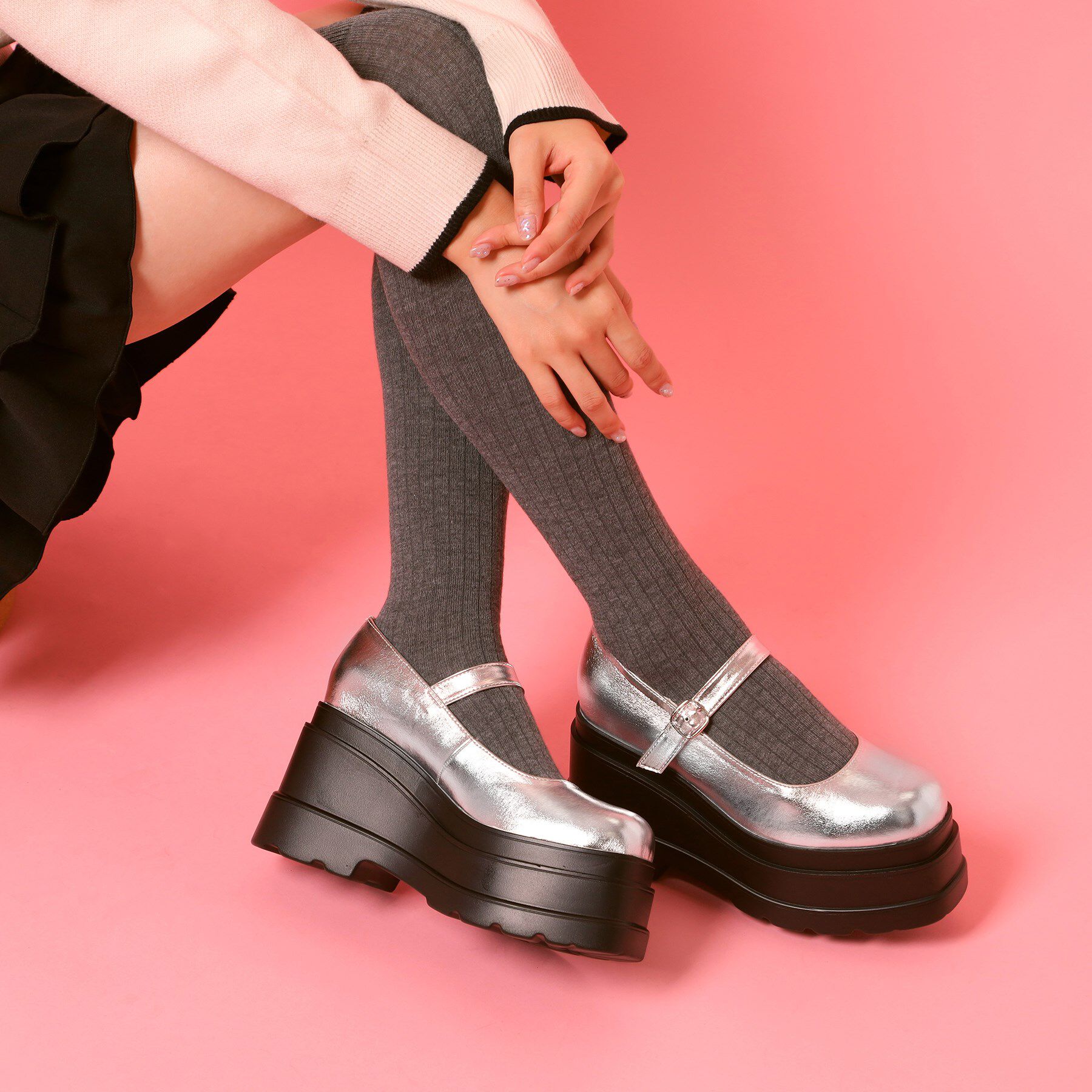 csT&P「ストラップ厚底パンプス」|パンプス|シルバー(006)