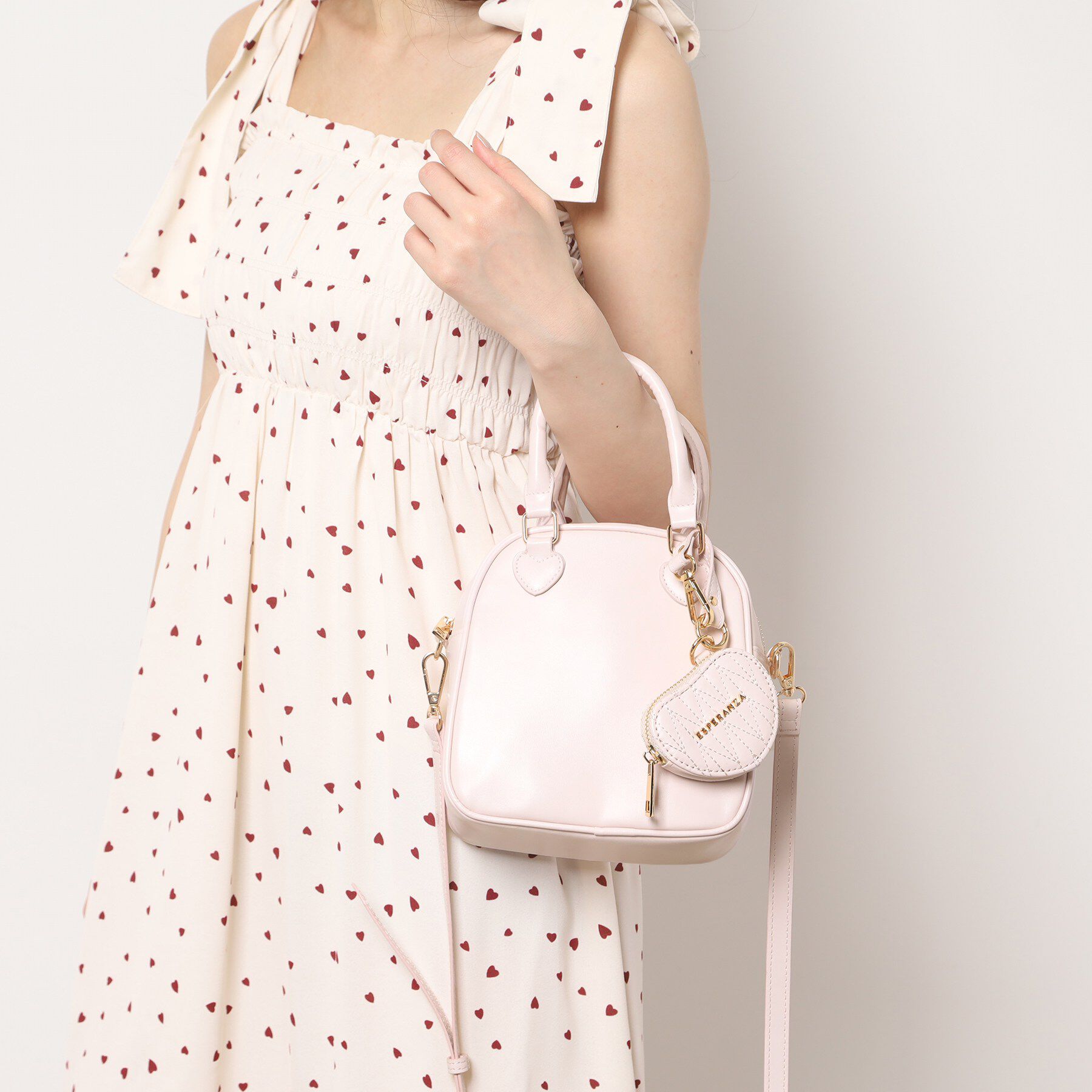 ESPERANZA「ハートチャーム付ミニボストンバッグ」|ショルダー・メッセンジャー|ピンク(072)
