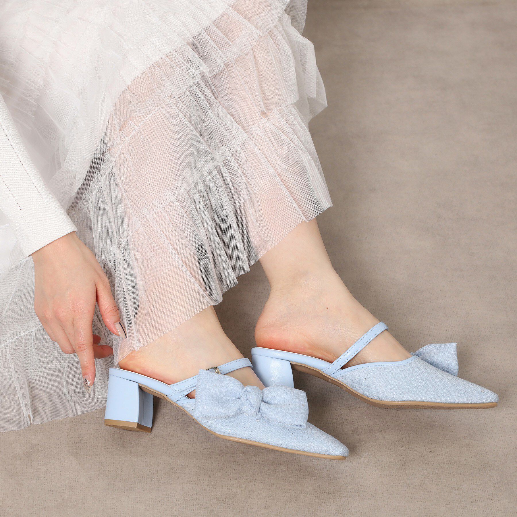 ESPERANZA「BIGリボン2WAYミュール」|サンダル|ブルー(392)