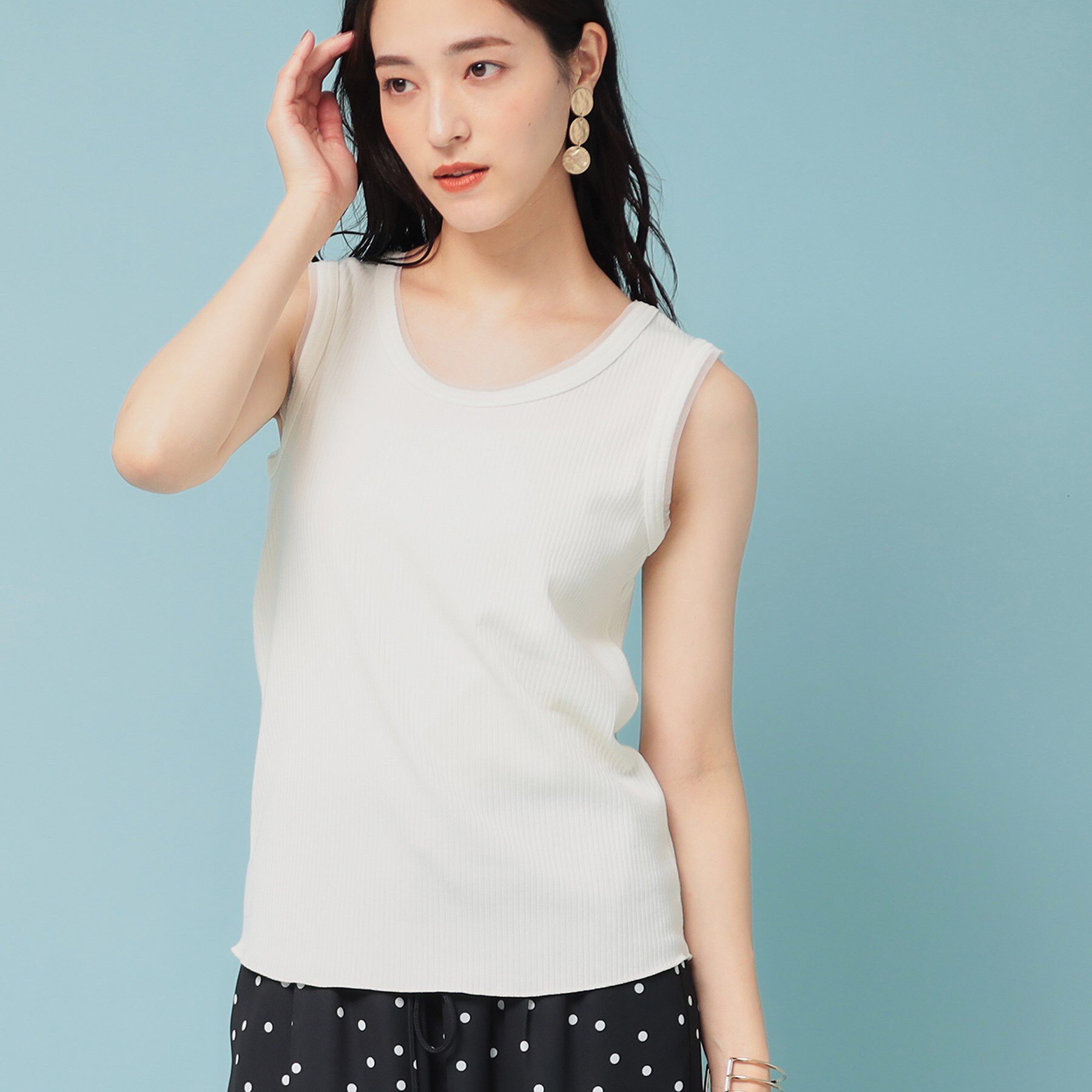 SunaUna「【異素材使い】ワイドリブタンクトップ」|Tシャツ・カットソー|