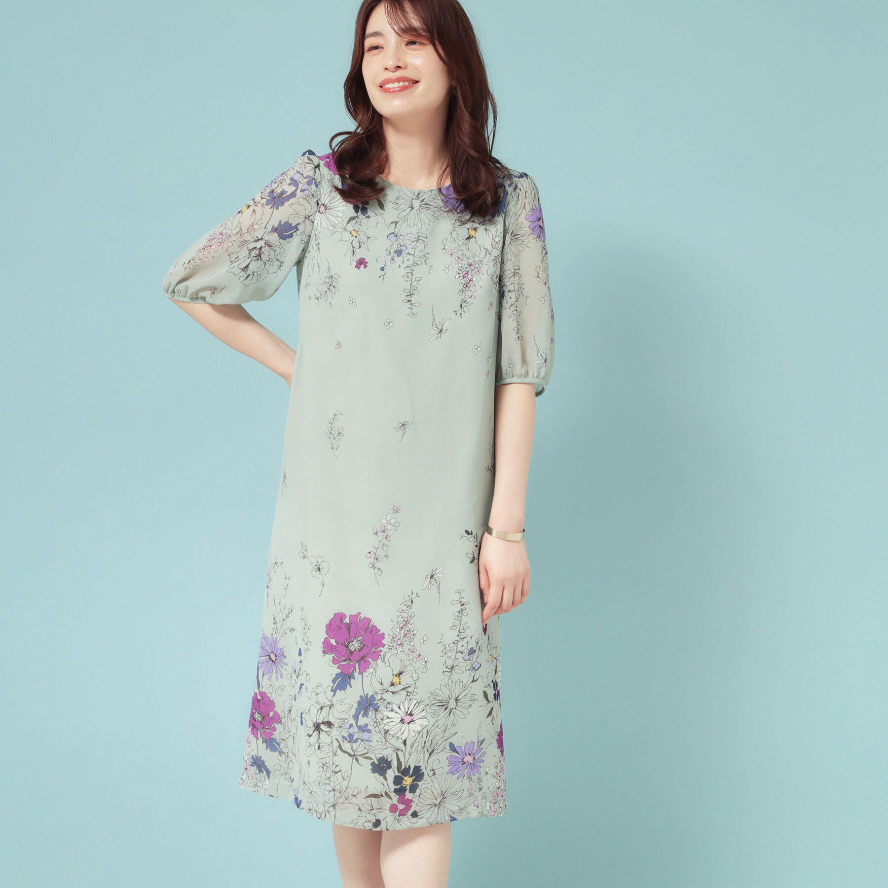 SunaUna「【コスモス／SS～Lサイズ展開】フラワーパネル柄ワンピース」|ワンピース|ミントグリーン(12