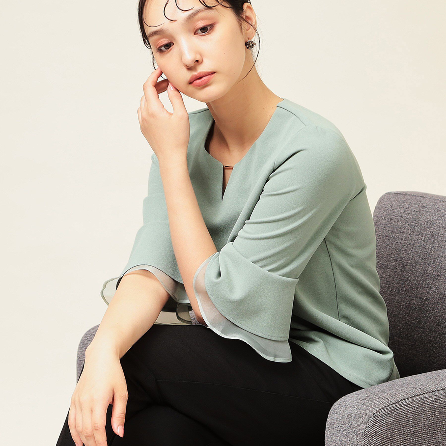 SunaUna「【4色展開／袖ラッフル】プルオーバー」|Tシャツ・カットソー|ミントグリーン(02