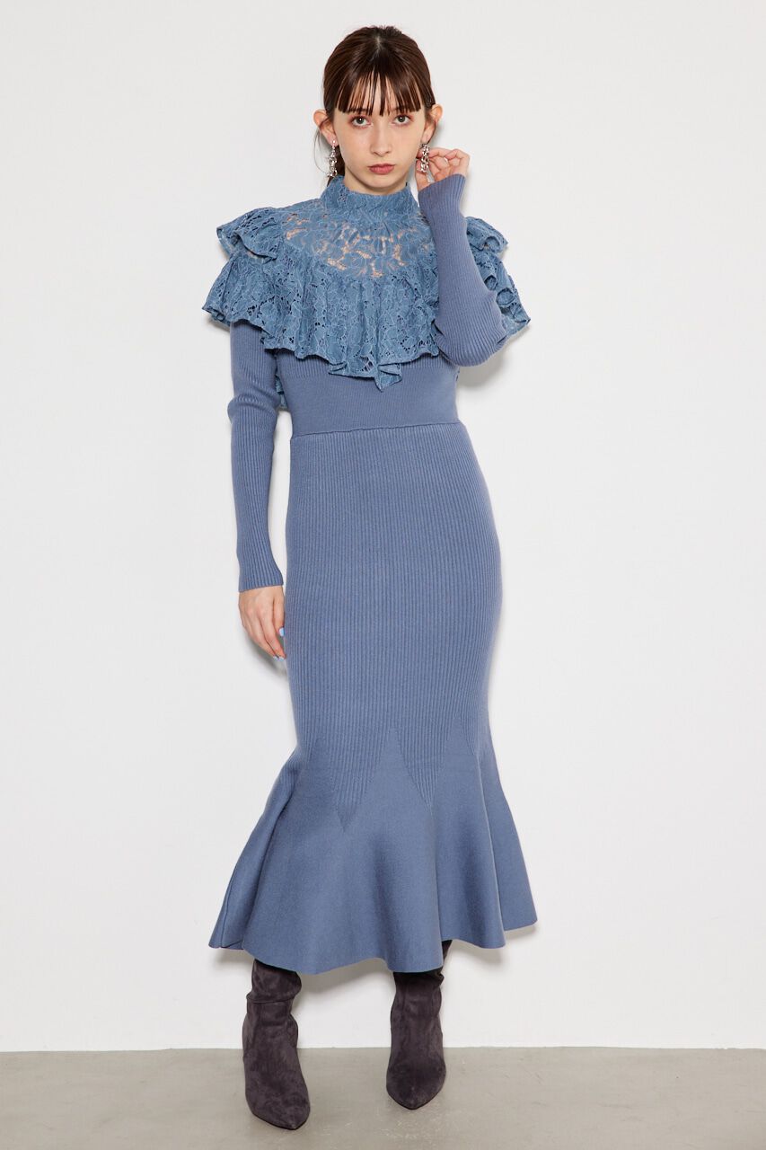 rienda「レースコンビマーメイドKnit OP」|ワンピース|BLU