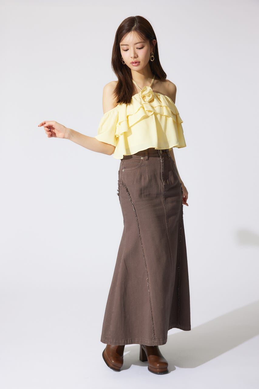 rienda「フリンジマーメイドデニムジャストウエストスカート」|スカート|