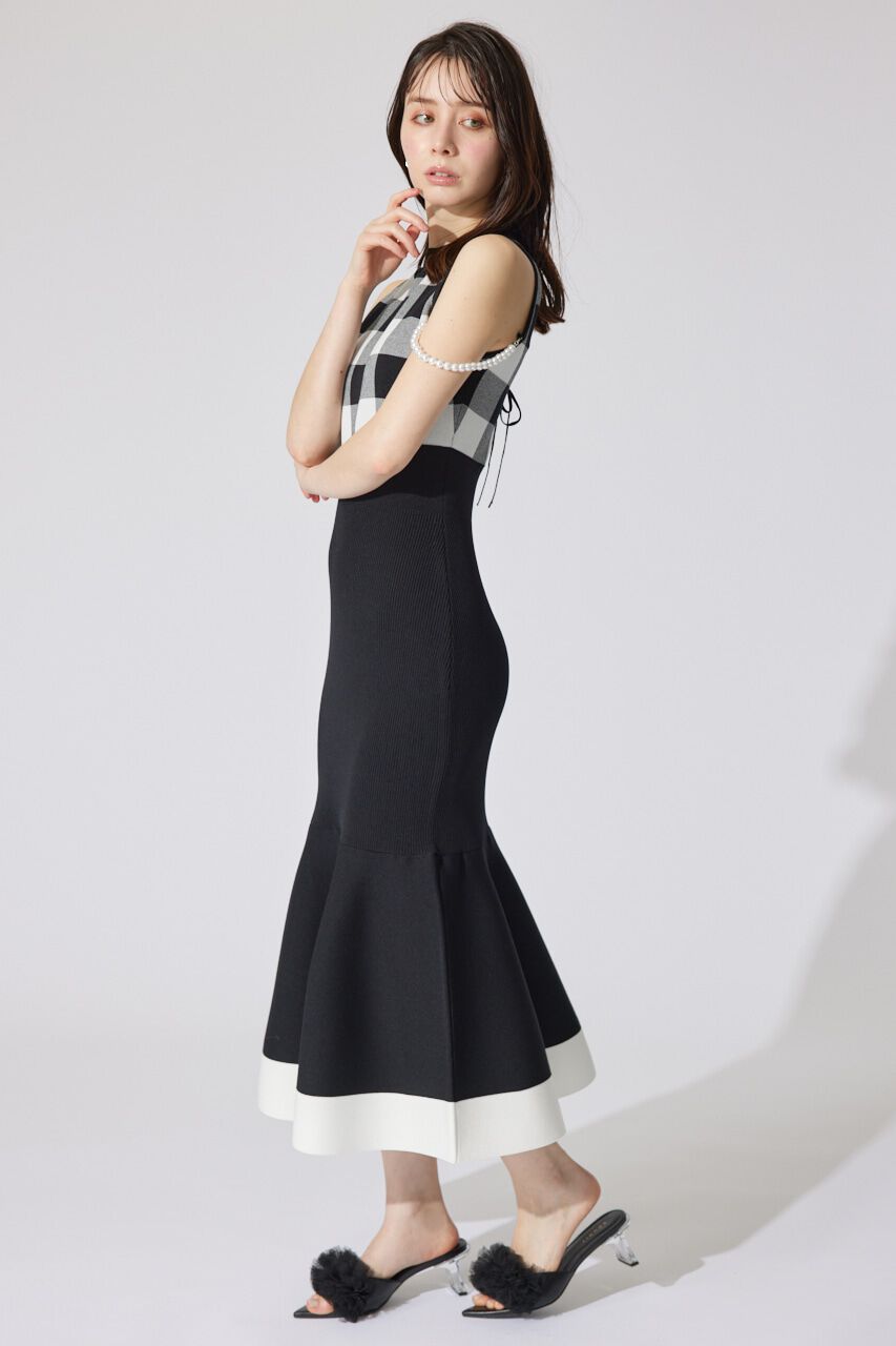 rienda「フェイクパールショルダージャガードニットワンピース」|ワンピース|