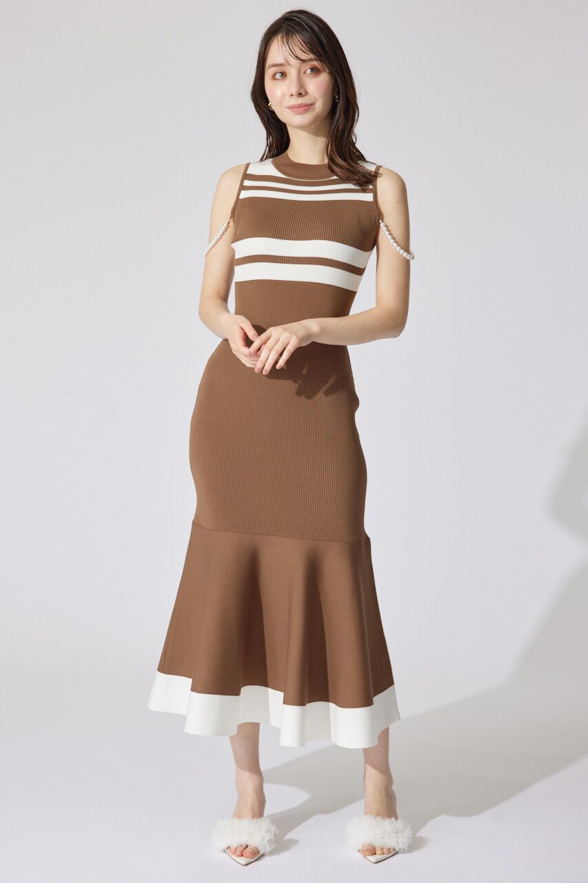 rienda「フェイクパールショルダージャガードニットワンピース」|ワンピース|