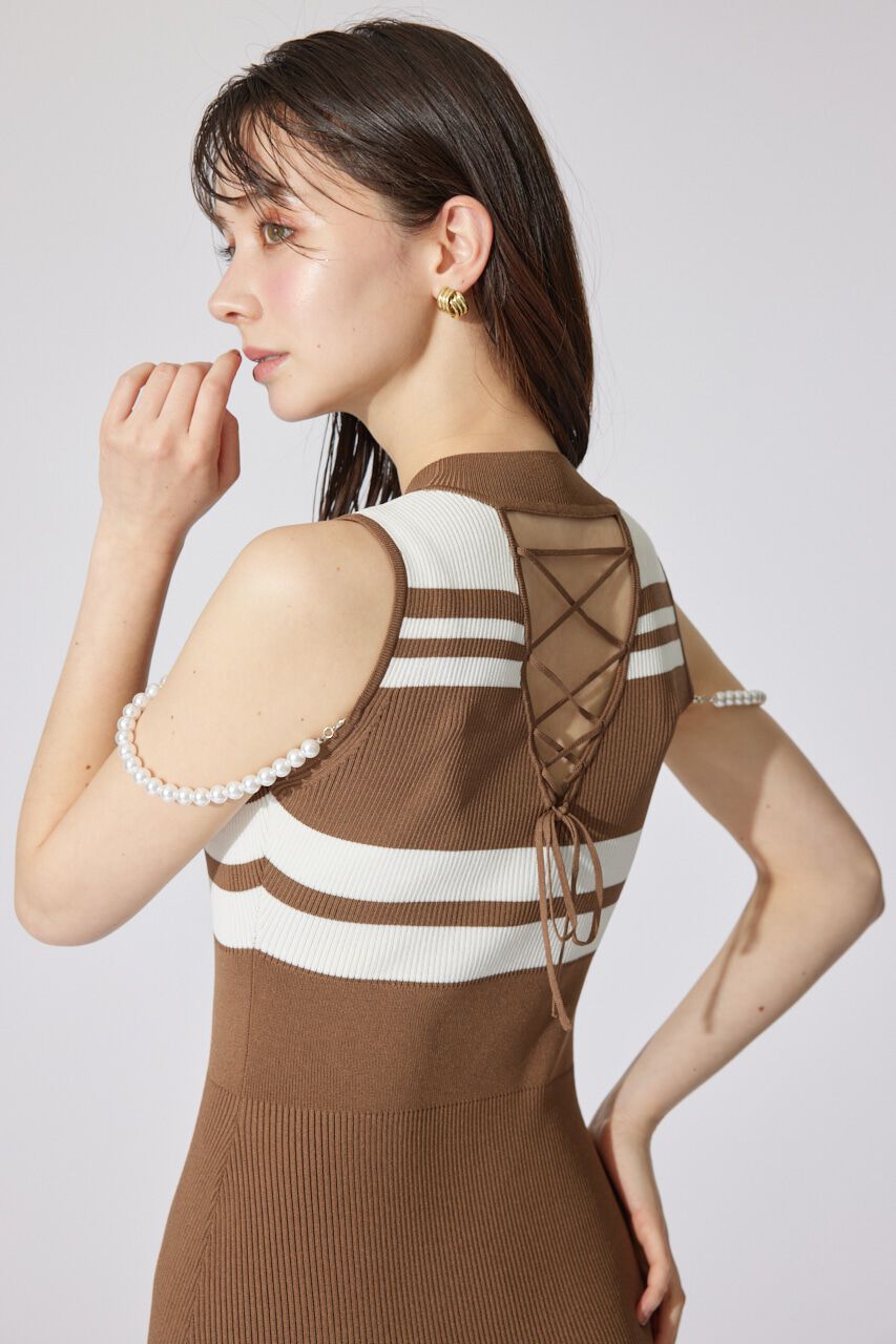 rienda「フェイクパールショルダージャガードニットワンピース」|ワンピース|