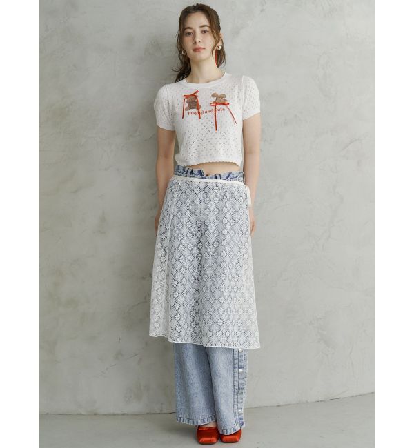 CALNAMUR「BEAR PRINT RIBBON KNIT /ベアプリントリボンニット」|ニット・セーター|
