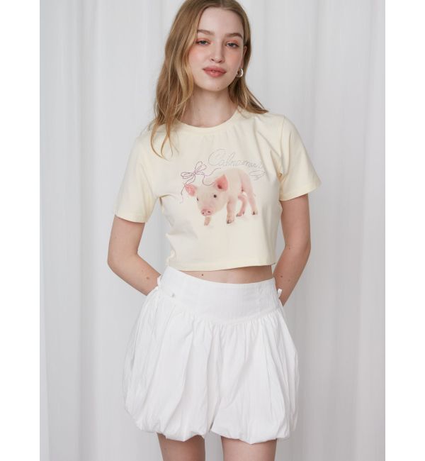CALNAMUR「PIGLET RIBBON BIJOU TSHIRTS/ピグレットリボンビジューTシャツ」|Tシャツ・カットソー|