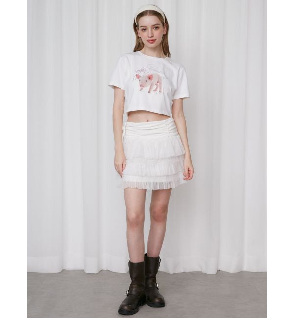 CALNAMUR「PIGLET RIBBON BIJOU TSHIRTS/ピグレットリボンビジューTシャツ」|Tシャツ・カットソー|