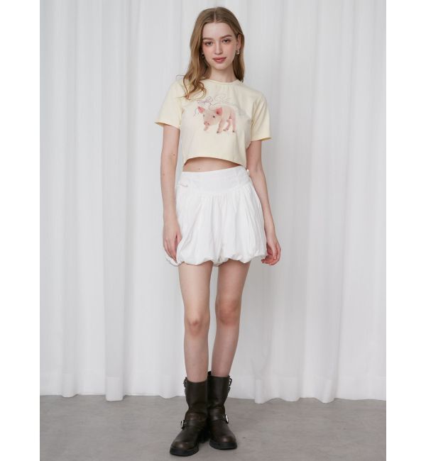 CALNAMUR「PIGLET RIBBON BIJOU TSHIRTS/ピグレットリボンビジューTシャツ」|Tシャツ・カットソー|