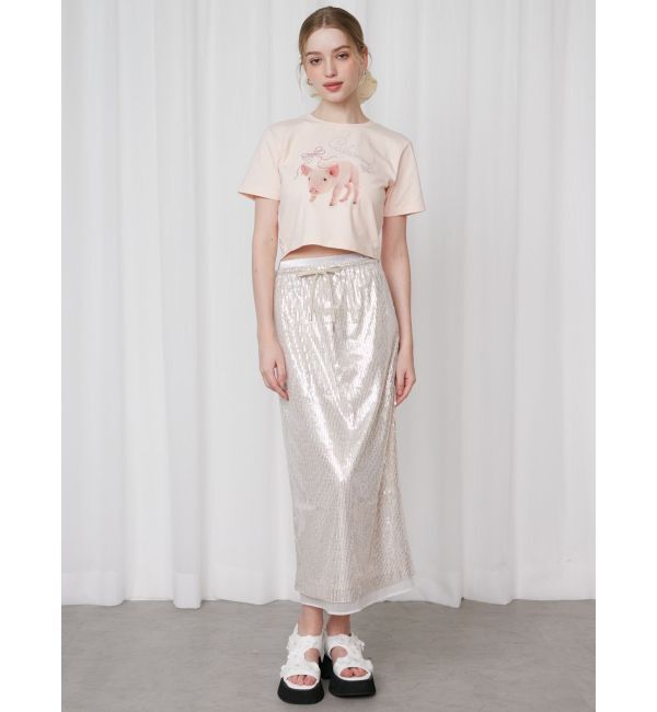 CALNAMUR「PIGLET RIBBON BIJOU TSHIRTS/ピグレットリボンビジューTシャツ」|Tシャツ・カットソー|