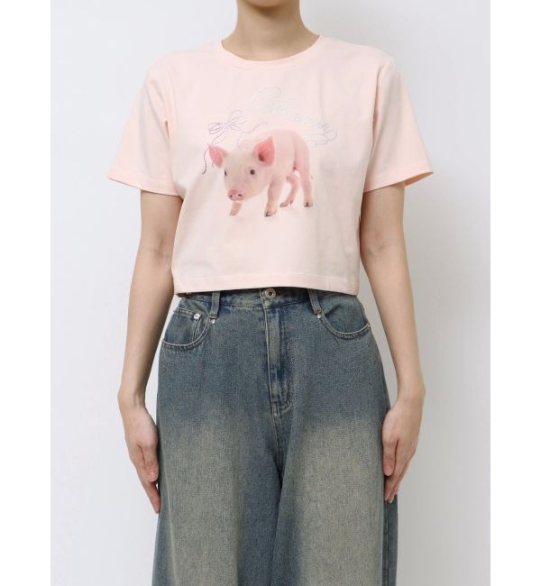 CALNAMUR「PIGLET RIBBON BIJOU TSHIRTS/ピグレットリボンビジューTシャツ」|Tシャツ・カットソー|