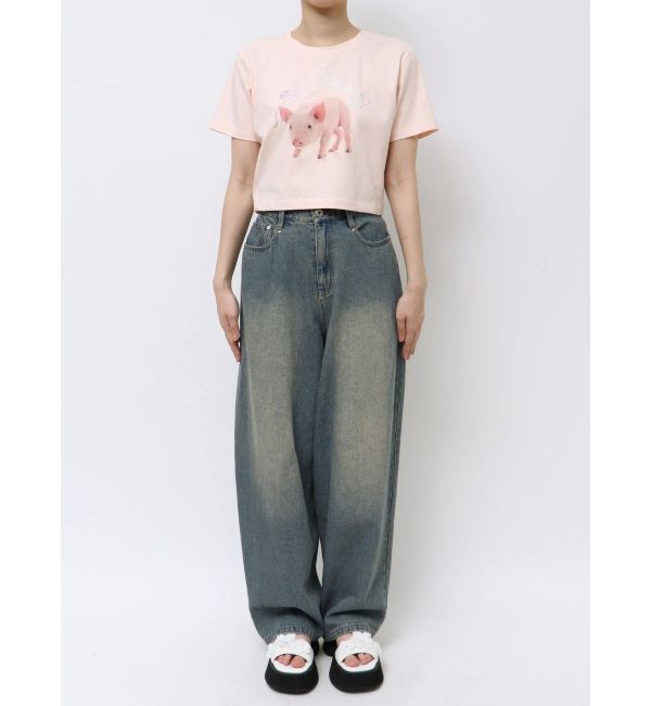 CALNAMUR「PIGLET RIBBON BIJOU TSHIRTS/ピグレットリボンビジューTシャツ」|Tシャツ・カットソー|