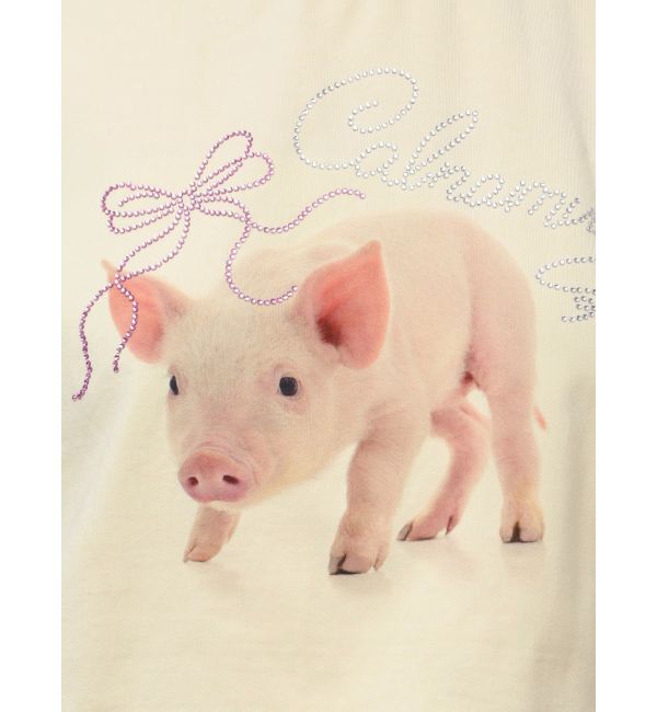 CALNAMUR「PIGLET RIBBON BIJOU TSHIRTS/ピグレットリボンビジューTシャツ」|Tシャツ・カットソー|