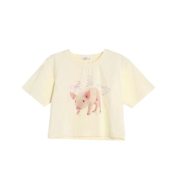 CALNAMUR「PIGLET RIBBON BIJOU TSHIRTS/ピグレットリボンビジューTシャツ」|Tシャツ・カットソー|イエロー