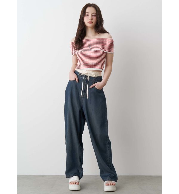 CALNAMUR「BOEDER OFFSHOULDER KNIT PO/ボーダーオフショルダーニットプルオーバー」|ニット・セーター|