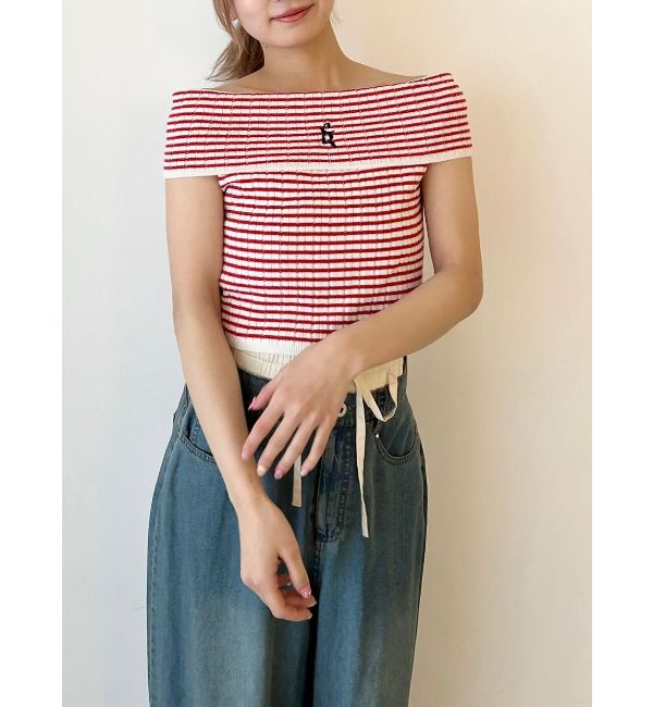 CALNAMUR「BOEDER OFFSHOULDER KNIT PO/ボーダーオフショルダーニットプルオーバー」|ニット・セーター|