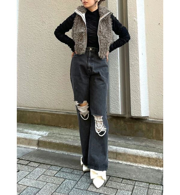 CALNAMUR「フェイクファーノースリーブスタンドブルゾン」|ブルゾン・スタジャン|