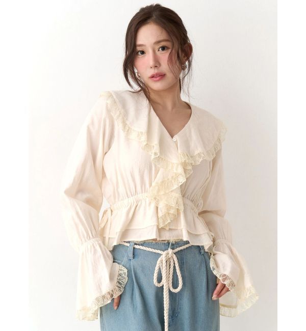 CALNAMUR「ラッフルフリルペプラムブラウス」|シャツ・ブラウス|アイボリー