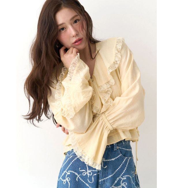 CALNAMUR「ラッフルフリルペプラムブラウス」|シャツ・ブラウス|イエロー